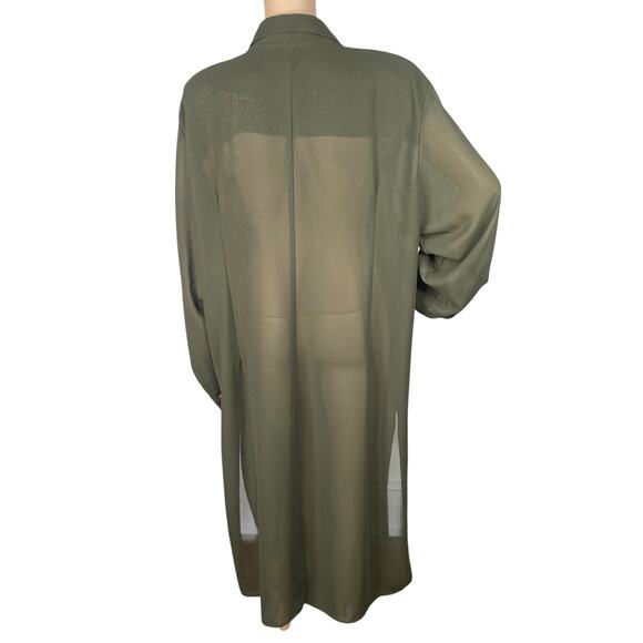Connie's Moonlight Olive Green Sparkle Shimmer Sheer Duster Cardigan SZ 2X - Picture 7 of 8